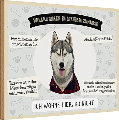 Produktbild von Holzschild Spruch 30x20cm Tiere Haski willkommen wohne hier