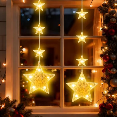 LED-Sterne Weihnachtsbeleuchtung, 2 Stk., warmweiß, mit Saugnäpfen