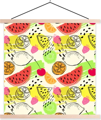 Produktbild von MuchoWow® Textilposter Wassermelone - Obst - Muster 120x120 cm mit holzfarbenen Rahmen - Textil-Poster
