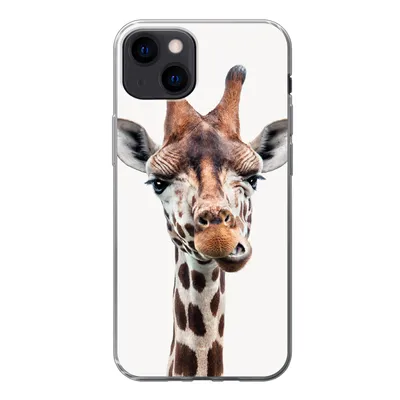 Produktbild von MuchoWow® Handyhülle Schutzhülle Hülle für iPhone 13 Jungen - Giraffe - Tiere - Kopf - Porträt - Kind - Mädchen Silikon Softcase Handy Hülle - Karteninhaber