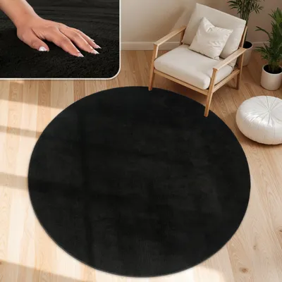 Produktbild von Moderner Wohnzimmer Teppich Kurzflor Waschbar Weich Felloptik Anti-Rutsch Grösse 120 cm Rund