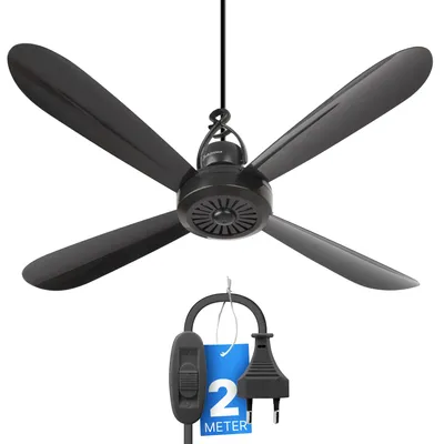 Obrázok produktu pre Prenosný stropný ventilátor Ø40 cm, čierny, s napájacím káblom 2 m a vypínačom, 230 V, 5 W, tichý (max. 30 dB), s úchytom na zavesenie, pre domácnosť, kempovanie a kanceláriu