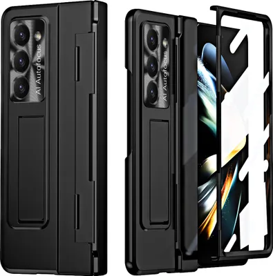 Produktbild von Hülle für Samsung Galaxy Z Fold 5 mit Displayschutz & Objektivschutz Luxus Galvanisierte Ständer Schutzhülle Schwarz