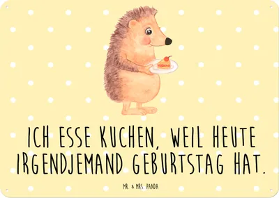 Produktbild von Mr. & Mrs. Panda tafel Igel Kuchenstück DIN A5 - Gelb Pastell - Geschenk, Kuchen Backen, Torte, Blechschild, Türschild, Retro, Wandbild, Essen Spruch, Gute Laune, Schild