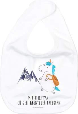 Produktbild von Mr. & Mrs. Panda Schlabberlatz Einhorn Bergsteiger - Weiß - Geschenk, Babylätzchen, Urlaub, Einhörner, Unicorn, Sabberlätzchen, Lätzchen, Für Babys, Reisen, Sabber, Berge