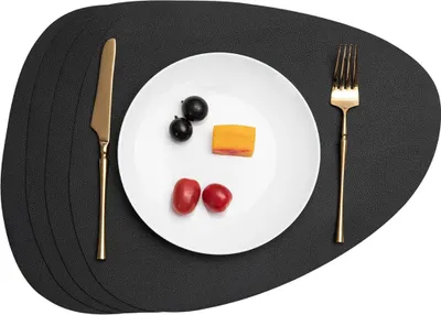 Produktbild von 4er-Set runde, waschbare Tischsets – Tischsets aus Leder – rutschfeste, doppelseitige, wasserdichte Tischsets und Untersetzer –
