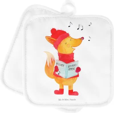 Produktbild von Mr. & Mrs. Panda Topflappen Fuchs Sänger - Weiß - Geschenk, Weihnachten, Doppel, Winter, Set, Singen, topfhalter, Topflappenset, Topfuntersetzer, Weihnachtslieder