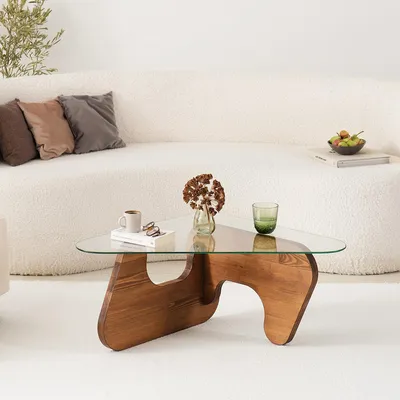 Image de Volpiano - Table Basse 86x66x36h cm Marron Noyer, Forme Triangulaire