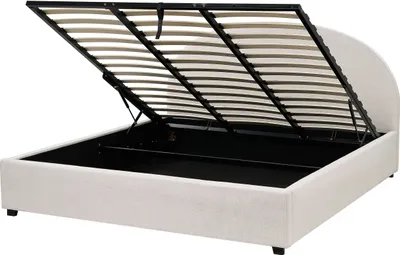 Produktbild von BELIANI Bett mit Bettkasten Hellbeige Stoff Gepolstert 180 x 200 cm Lattenrost Hochklappbar Hohes Kopfteil Klassisch Retro Minimalistisch Schlafzimmer