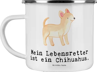 Produktbild von Mr. & Mrs. Panda Pott Chihuahua Lebensretter - Weiß - Geschenk, Reisebecher, Emaille Tasse, Haferl, Teetasse, blechbecher