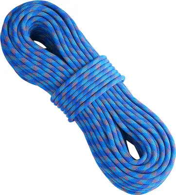 Obrázek produktu pro SucceBuy Dynamické horolezecké lano 10,2 mm, 60 m, pevnost 25 kN, pružné vlákno s ocelovou karabinou pro slaňování, záchranu a únik - modré