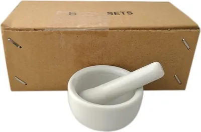 Produktbild von 6er-Pack - [ 6x ] Gewürz Mörser Ø 6 cm mit Stößel - Porzellan Weiß