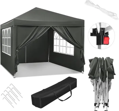 Immagine prodotto di Tenda pieghevole con pareti laterali - Impermeabile - 3x3 metri - Tenda per feste - ideale per giardino, patio, campeggio e festival