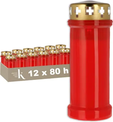 Image de KRISTEN Bougie funéraire traditionnelle - 80 heures de combustion - Rouge - Set de 12 pièces