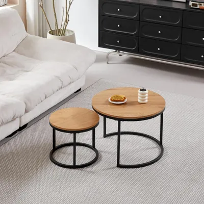 Productafbeelding van GrandCA Set van 2 salontafels, stapelbare salontafels, ronde salontafels, MDF
