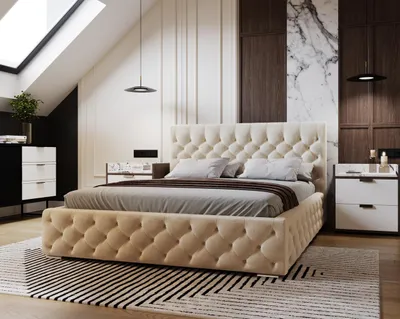 Obrázok produktu pre Čalúnená posteľ 160x200 cm Elira - Glamour posteľ - čalúnená posteľ, dvojposteľ s úložným priestorom, rošt - zamat, béžová