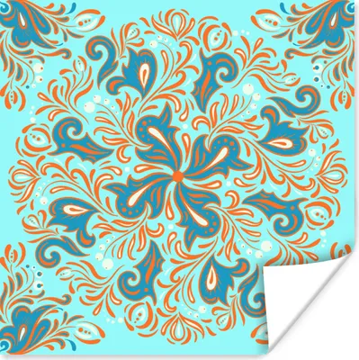 Produktbild von MuchoWow® Poster Blume - Blätter - Blau - Orange 30x30 cm - Wandposter - Printing