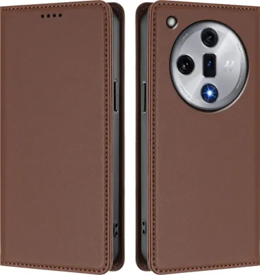 Image de Etui en cuir pour Oppo Find X7, étui magnétique en cuirPolyuréthaneavec support Marron