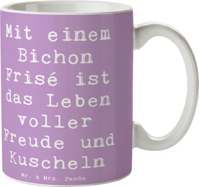 Produktbild von Mr. & Mrs. Panda Tasse Spruch Bichon Frisé Freude - Lavendeltraum - Geschenk, Hunderassen Vielfalt, weiße Hunde, haferl, Familienhunde, freundliche, Kaffeetasse, Becher
