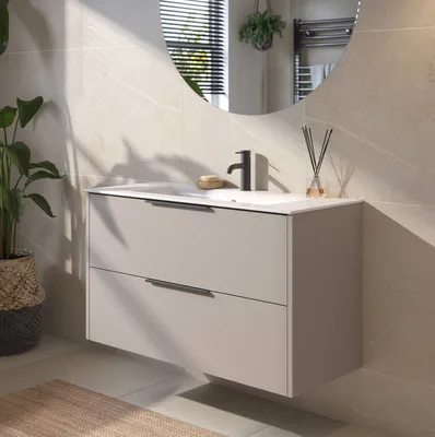 Produktbild von Saqu Lima Badezimmermöbel Keramik Waschtisch mit Unterschrank 101x46 cm