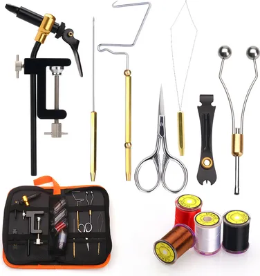Produktbild von Fliegenbinde-Werkzeugset mit Fliegenbinde-Einfaedler, Nadelpeitsche, Finisher-Schere, Fliegenbinde-Sets fuer Fliegenfischen, Profis, Anfaenger