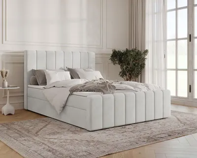 Produktbild von Boxspringbett, Kontinentalbett aus Samt, Polsterbett, dekorativem Kopfteil Doppelbett mit Bonell-Matratze, Topper und Bettkasten (gepolstertes Kopfteil, Boxspring) - Boxspringbett 01 BIS 160x200 – Silber (Trinity 32)