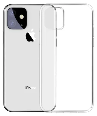 A clear, studio shot of a transparent iPhone 11 Pro case, with the phone inside.