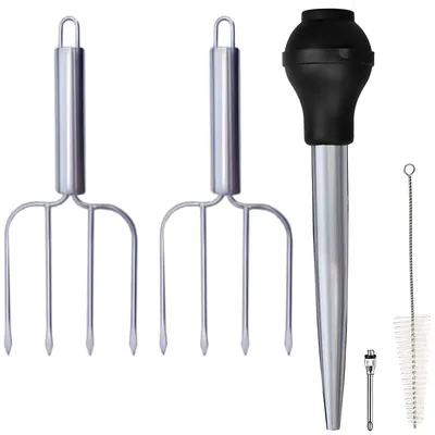 Truthahn-Baster & Geflügelgabeln Set, 2 St., Edelstahl, Silikon