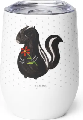 Produktbild von Mr. & Mrs. Panda Weinbecher Stinktier Blume - Weiß - Geschenk, Thermo Becher, Tagträumer, kaffee tasse, Träume, Raubtier, Skunk, thermosbecher, glühweinbecher, Wildtier