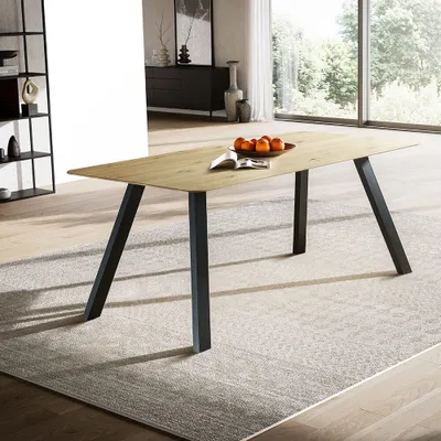 Produktbild von Esstisch 160x90cm mit runder Kante, Wildeiche massiv geölt, Metallfußgestell, TISDALE-69
