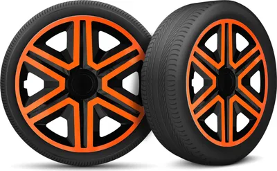 Produktbild von Auto Radkappen Radzierblenden 4er Set passend für alle Stahlfelgen - einstellbarer Sicherungsring - 15 Zoll - Schwarz Orange