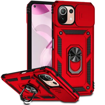 Obrázek produktu pro Pouzdro pro Xiaomi Mi 11 Lite 5G dvouvrstvé pouzdro s posuvným krytem kamery a prstencovým stojánkem červené