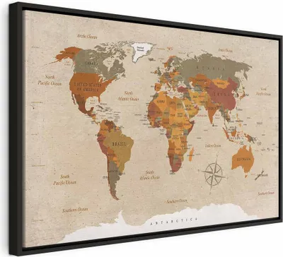 Produktbild von Italienischer Leinwand Leinwandbild - World Map: Beige Chic 120x80 cm Karten k-C-0048-b-d
