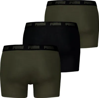 Produktbild von PUMA Herren Boxershorts, 3er Pack - Everyday Boxers 3P, Baumwolle Stretch, einfarbig Schwarz/Grün XL