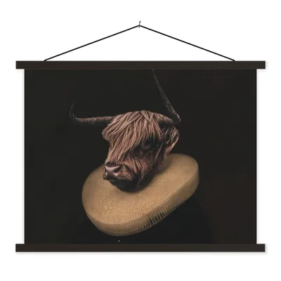 Produktbild von MuchoWow® Textilposter Schottischer Highlander - Gemälde - Kuh 120x90 cm mit schwarzem Rahmen - Aufhänger für Poster