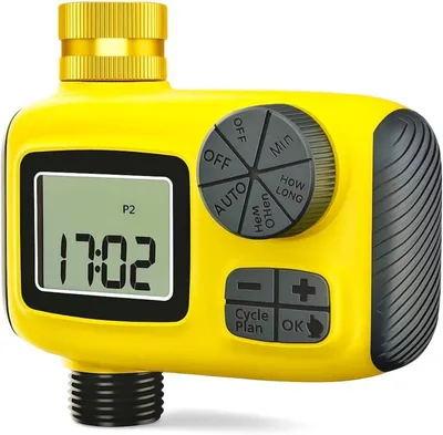 Produktbild von Bewässerungscomputer digital mit 2 Ausgängen IP55 wasserdicht, Regenverzögerung, Wasser Timer für Garten, Rasen, Pflanzen und Tropfbewässerungssystem