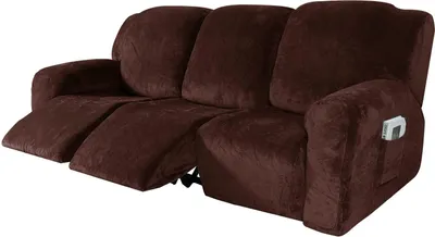 Produktbild von 8 Stück Samt Stretch Recliner Sofa Schonbezüge Abdeckung Möbelschutz für 3 Sitzer Couch,Braun