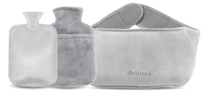 Produktbild von Wärmflasche Wärmekissen Bettflasche - 1,2 l - Mit Bezug - Grau - Für Nacken und Taille