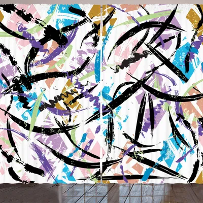 Produktbild von ARANDE urban Graffiti Gardine, Diskontinuierliche künstlerische Pinselstriche Farbe spritzt mit zerkratzten Effekt, 280 x 245 cm, Mehrfarbig