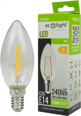 Zdjęcie produktu dla Żarówka LED filament 6W 620lm 2700K E14 Eco-Light EC20053