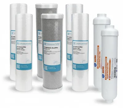 Produktbild von 1 Jahr Filter Set 10' 8-teilig Ersatzfilter Umkehrosmose Anlage RO Sediment Aktivkohle