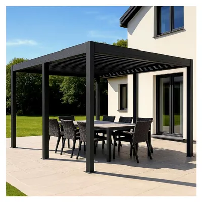 Produktbild von Bioklimatische Lamellen-Pergola aus Aluminium | Freistehendes Pavillon mit verstellbarem Lamellendach 4x3m wasserdicht | anthrazit pulverbeschichtet
