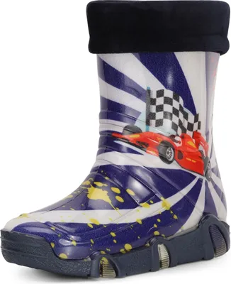 Produktbild von Ladeheid Kinder Mädchen Jungen Gummistiefel Gefüttert Swk2020 (Dunkelblau Auto 36, 25/26)