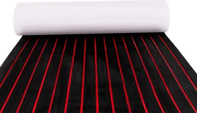 Produktbild von EVA-Schaum Bootsdeck-Matte - Yacht/Boot Deckbelag - Rutschfest - Wasserdicht - Zuschneidbar - 240×90 cm, 6 mm - Schwarz mit roter Naht
