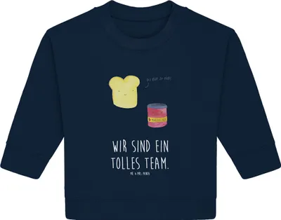 Produktbild von Mr. & Mrs. Panda Organic Baby Pullover Toast Marmelade 6. - 12. Monat - French Navy - Geschenk, Süß, Toastbrot, Brot, Lustige Sprüche, Bullover, Dreamteam