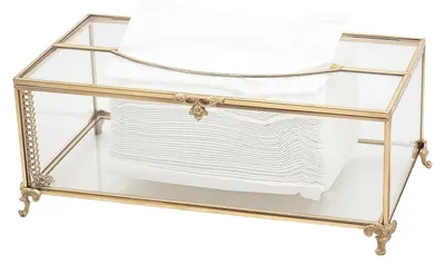 Immagine prodotto di Contenitore per fazzoletti in vetro, dorato, rettangolare, 23x13x10 cm