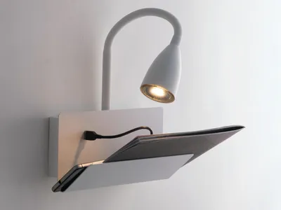 Produktbild von Wandapplikation aus Metall mit flexiblem Leuchtarm und USB-Anschluss Gulp - Weiß