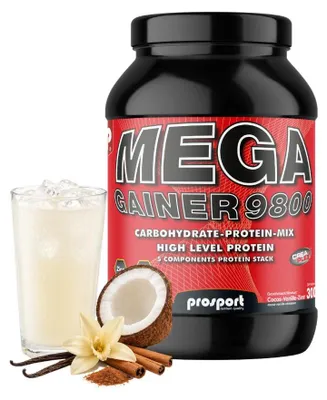 Produktbild von Prosport Mega Gainer 9800, Cocos-Vanille-Zimt, Weight Gainer, Masseaufbau, mit Vitaminen und Zink, Kohlenhydrat-Eiweiß-Konzentrat, 3000g Dose