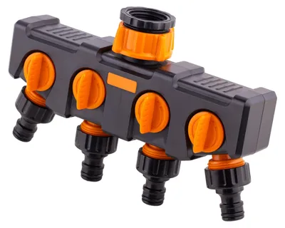 Image de Distributeur d'eau à 4 voies pour tuyaux d'arrosage, avec raccords de 3/4" et 1"