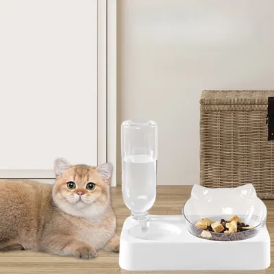 Produktbild von Futterautomaten, Futterspender, Katzen-Futterautomat, 15° Neigbar, doppelter Futternapf, Haustier Wasserspender, Futterstation, Katzennapf